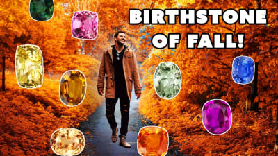 A man walks down a trail surrounded by beautiful sapphire gemstones in different colors.