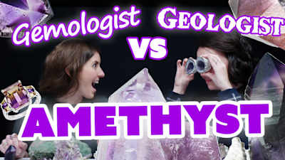 a gemologist and geologist observe amethyst