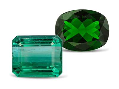 Polished and faceted green chrome diopside