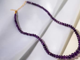 purple amethyst beaded gold necklace