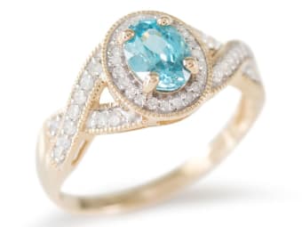 light-blue zircon ring set in yellow gold