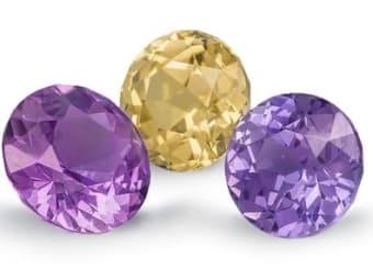 Gemstone assortment set, purple and yellow gemstone parcels