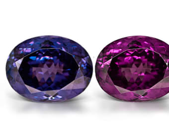 purple and magenta oval shaped color-change garnet