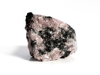 rough pink and black rhodolite geode