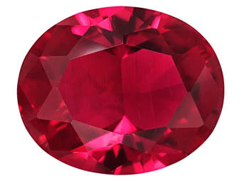 This lab-created flame, fusion ruby has a Mohs Hardness rating of nine.