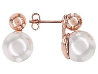 white pearl earrings set in rose gold