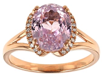 a pink kunzite gemstone fitted to a gold ring