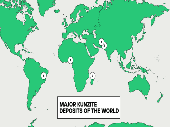 a map graphic of major kunzite deposits around the world