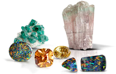 A variety of gemstones and mineral specimens 