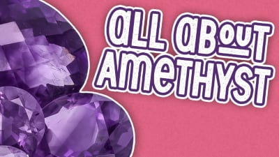 three polished and faceted purple amethsyt gemstones
