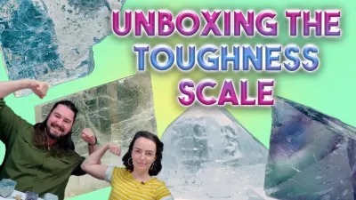 Two people flex in front of gemstones with different toughness.