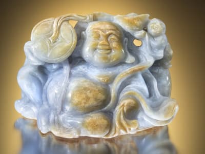 Carved Blue Jadeite Buddha