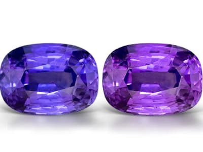 This is a sapphire gemstone changing color from blue to purple.