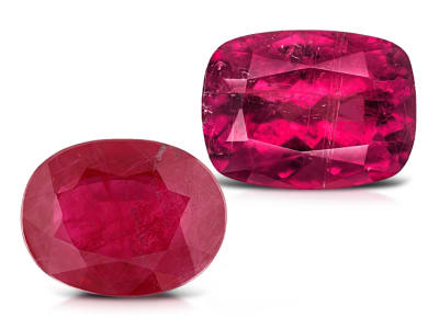 Polished red ruby and pink rubellite tourmaline