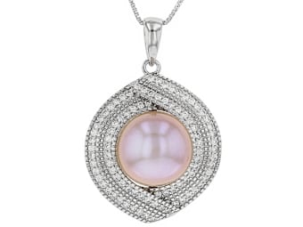 pink pearl pendant set in silver 