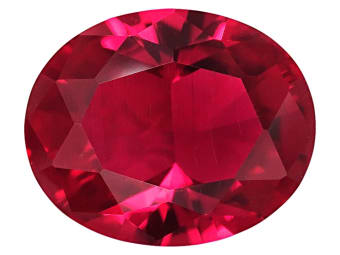 This lab-created flame, fusion ruby has a Mohs Hardness rating of nine.