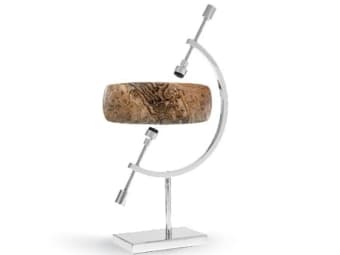 gemstone stand holding a large brown stone 