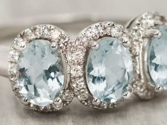 tri-stone aquamarine silver ring 