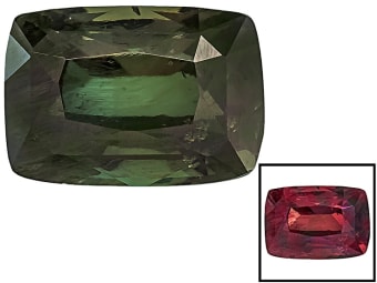 This is an alexandrite gemstone changing color from green to red. 